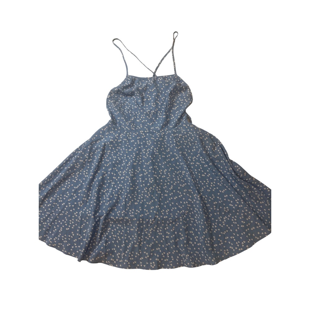Unbranded Heart Print Dress Womens Small Blue Excellent Strappy Open Back Skater